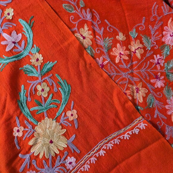 Wool Scarf Handmade Crewel Embroidery Wrap Kashmiri Pashmina Shawl Wrap - Picture 6 of 6
